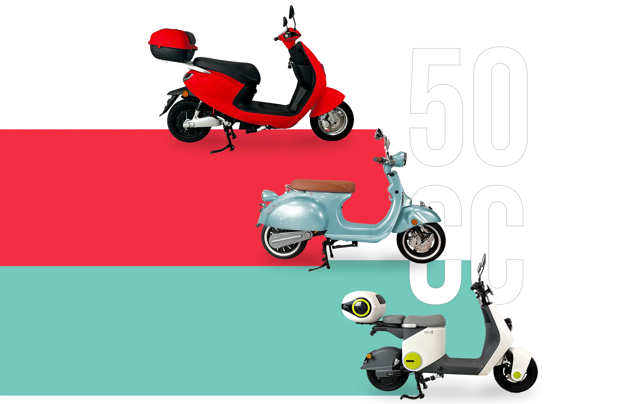 Composition de 3 scooters 50cc sur fond de couleurs étirés